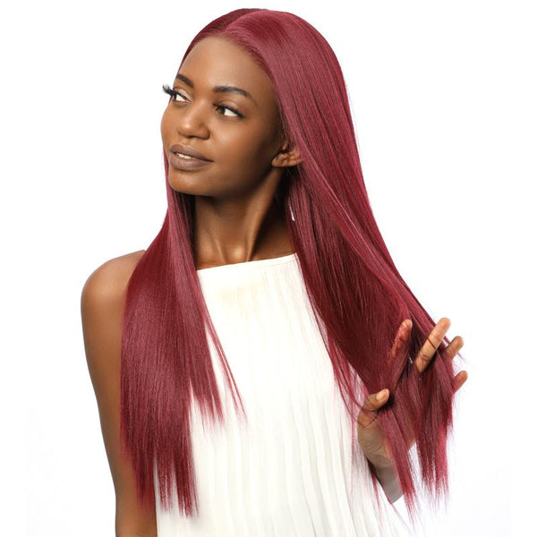 Synthetic Lace Front Wigs Fake Scalp Long Straight Burgundy color 39# - petsarenotproducts