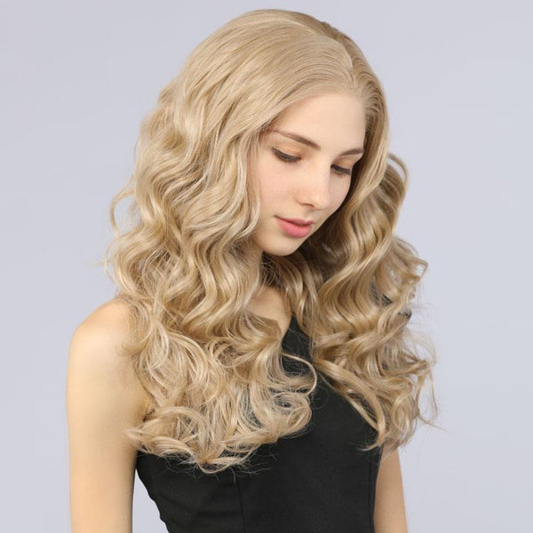 Synthetic Lace Front Wigs Curly Wavy Layers Simulation Scalp Ash Blond 103# color - petsarenotproducts