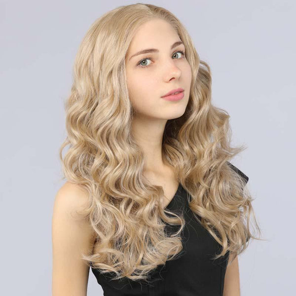 Synthetic Lace Front Wigs Curly Wavy Layers Simulation Scalp Ash Blond 103# color - petsarenotproducts