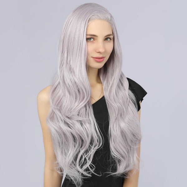 Synthetic Lace Front Wavy Wigs Fake Scalp Glueless Wig Mix Purple Color - petsarenotproducts