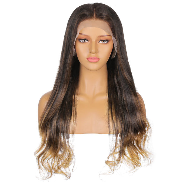 Chloe |  24'' Brown Highlighting Long Body Wave Human Hair Lace Front Wig