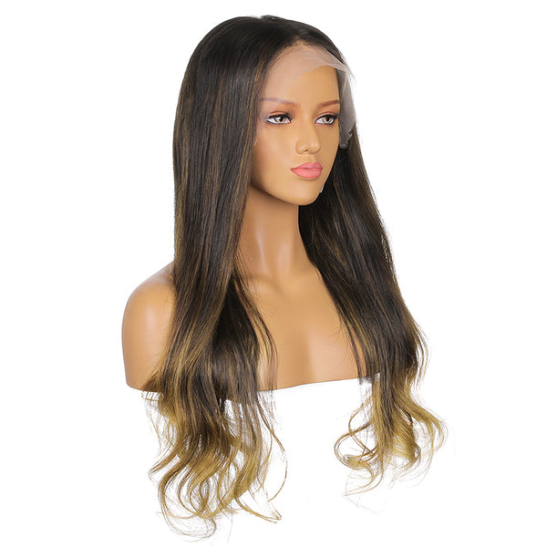 Chloe |  24'' Brown Highlighting Long Body Wave Human Hair Lace Front Wig