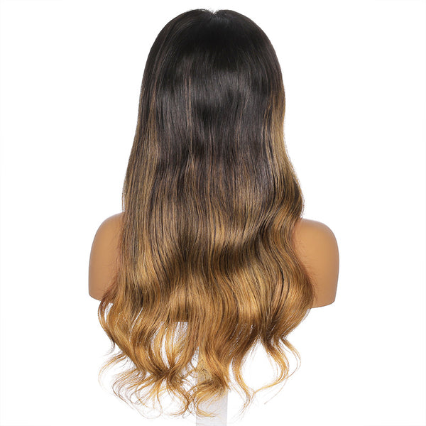 Charlotte | 22'' Black Gold Middle Natural Body Fake Scalp Wave Human Hair Wig