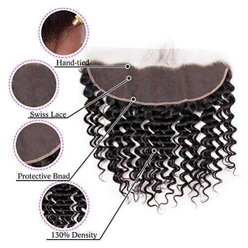 MILD WILD Brazilian Virgin Deep Wave Hair Bundles With Frontal 9A Grade 100% Unprocessed Deep Curly Human hair 3 Bundles With 13X4 Lace Frontal Closure Free Part (20 22 24+18frontal)