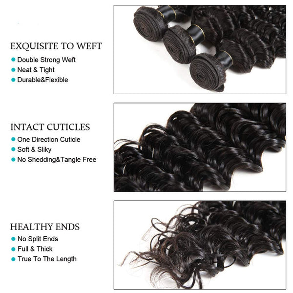 MILD WILD Brazilian Virgin Deep Wave Hair Bundles With Frontal 9A Grade 100% Unprocessed Deep Curly Human hair 3 Bundles With 13X4 Lace Frontal Closure Free Part (20 22 24+18frontal)