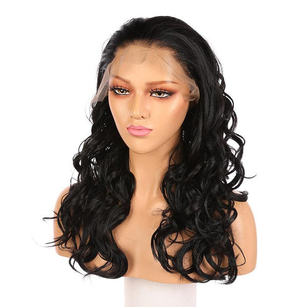Synthetic Lace Front Wigs Loose Wavy Layers Fake Scalp Black-2# color 22"