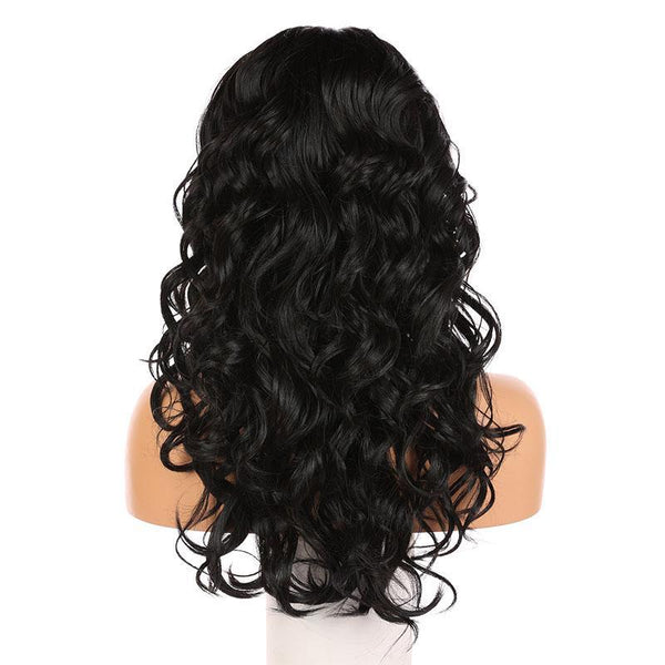 Synthetic Lace Front Wigs Loose Wavy Layers Fake Scalp Black-2# color 22"