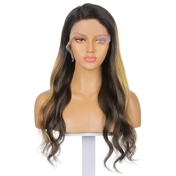 Sylvia |  22’’Classic And Elegant Natural Color Highlights Long Body Wave Human Hair Wig