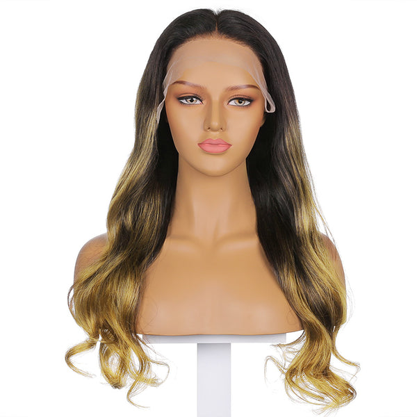 Charlotte | 22'' Black Gold Middle Natural Body Fake Scalp Wave Human Hair Wig