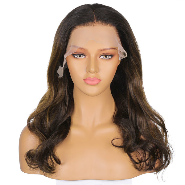 Layla | 18'' Temperament Fluffy Brown Highlight Long Body Wave Human Hair Wig