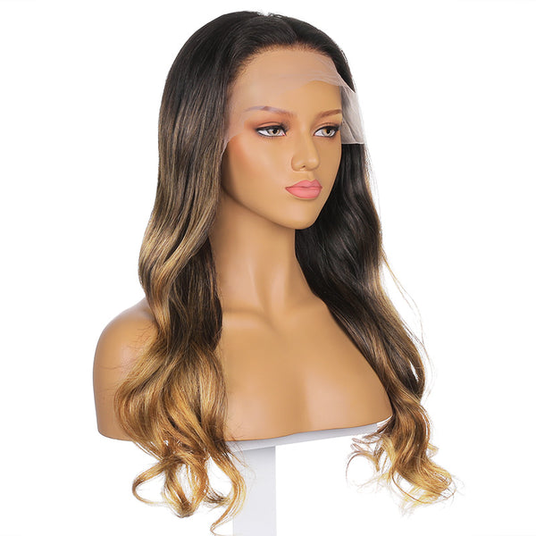 Charlotte | 22'' Black Gold Middle Natural Body Fake Scalp Wave Human Hair Wig