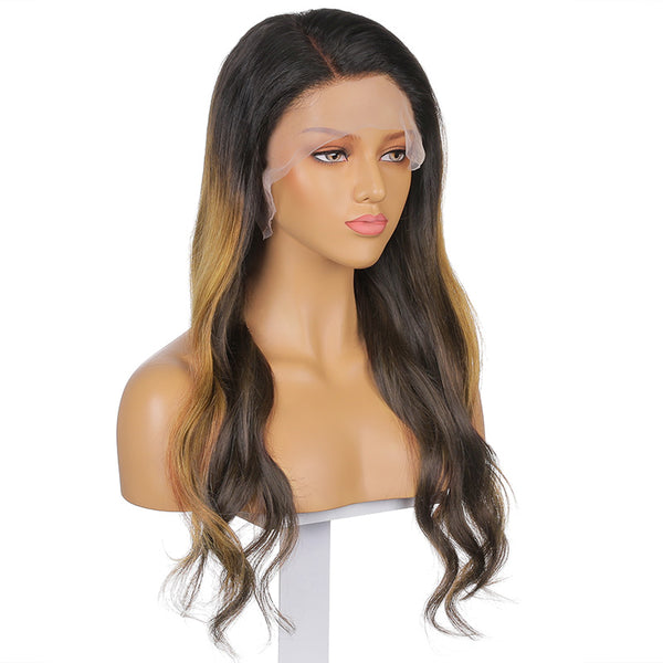 Sylvia |  22’’Classic And Elegant Natural Color Highlights Long Body Wave Human Hair Wig