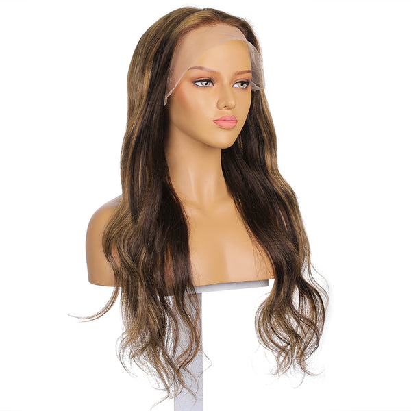 Evelyn |  24” Warm Tone Long Body Wave Human Hair Lace Front Wig