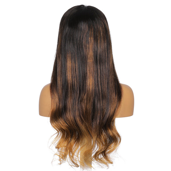 Chloe |  24'' Brown Highlighting Long Body Wave Human Hair Lace Front Wig