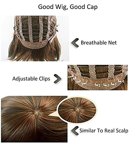 MILD WILD Halloween Short Bob Hair Wigs 13.3" Straight with Flat Bangs, Synthetic Wig for Women Cosplay Daily Party, Soft and Natural, Brown