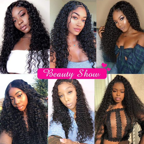 MILD WILD Brazilian Virgin Deep Wave Hair Bundles With Frontal 9A Grade 100% Unprocessed Deep Curly Human hair 3 Bundles With 13X4 Lace Frontal Closure Free Part (10 12 14+8frontal)