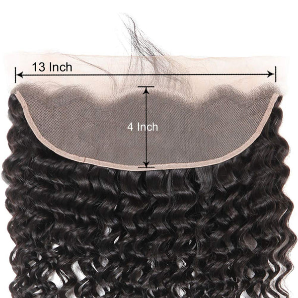 MILD WILD Brazilian Virgin Deep Wave Hair Bundles With Frontal 9A Grade 100% Unprocessed Deep Curly Human hair 3 Bundles With 13X4 Lace Frontal Closure Free Part (10 12 14+8frontal)