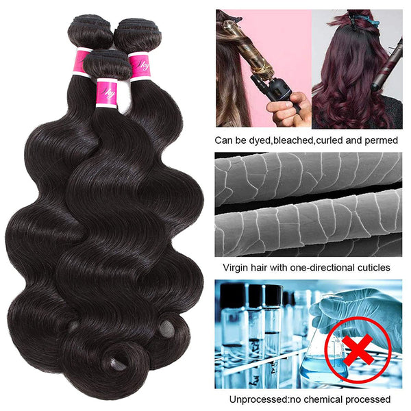 MILD WILD Brazilian Body Wave 3 Bundles With Lace Frontal (20 22 24+18) 100% Human Hair Bundles With 13x4 Ear To Ear Frontal Lace Closure With Baby Hair Unprocessed Human Hair Extensions Natural Black