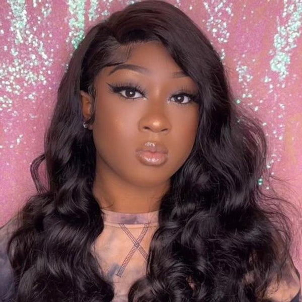 22" BODY WAVE PRE-PLUCKED LACE FRONT NATURAL HUMAN HAIR WIG