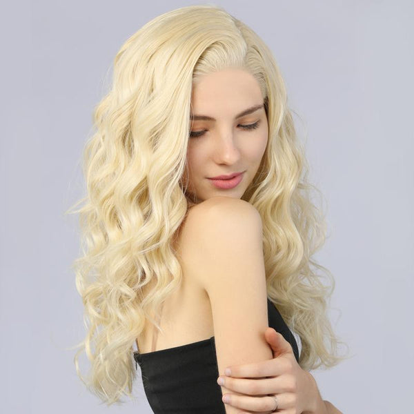 Synthetic Lace Front Wig Long Wavy Fake Scalp 613# Blonde Color - MILDWILD