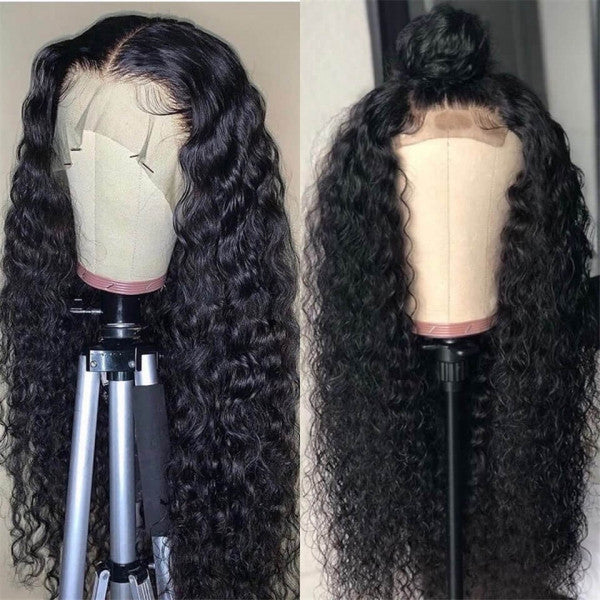 Morgan / Temperament Long Black Curly Human Hair Frongt Lace Wig