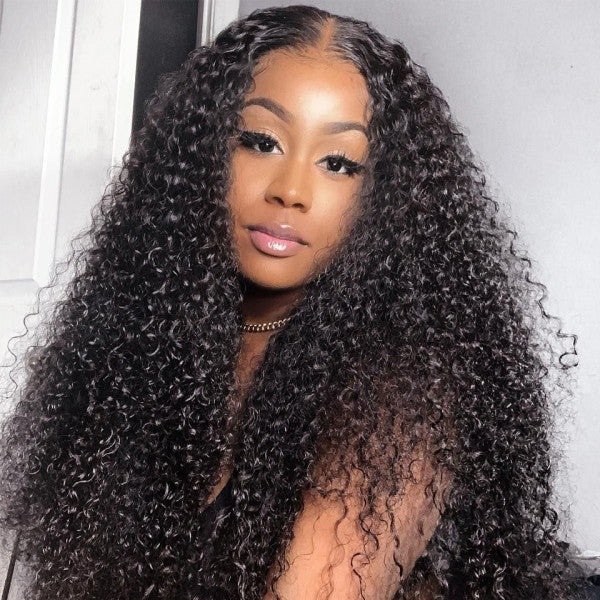 Morgan / Temperament Long Black Curly Human Hair Frongt Lace Wig