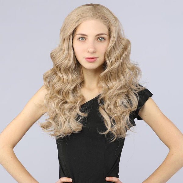 Synthetic Lace Front Wigs Curly Wavy Layers Simulation Scalp Ash Blond 103# color - MILDWILD